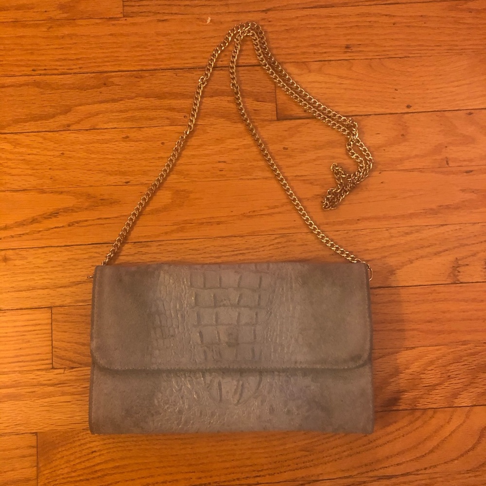 Italian Gray Embossed Leather Crossbody Bag